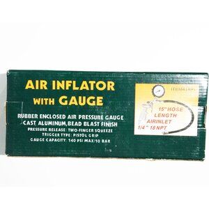Air Inflator With Gauge 15" Hose - Cast Aluminum & Rubber Bead Blast Finish 140